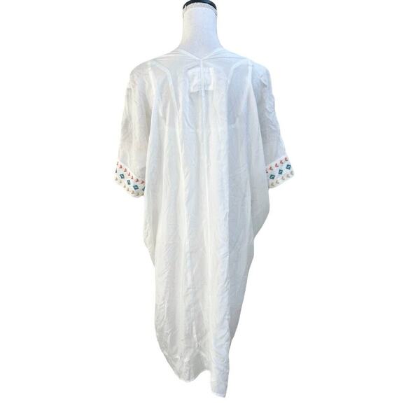 JOHNNY WAS Sz S Embroidered Silk Kaftan White Shift Midi Dress Oversized Boho - Picture 2 of 7